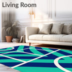 Navy Teal Chevron Geometric Arcs Rug