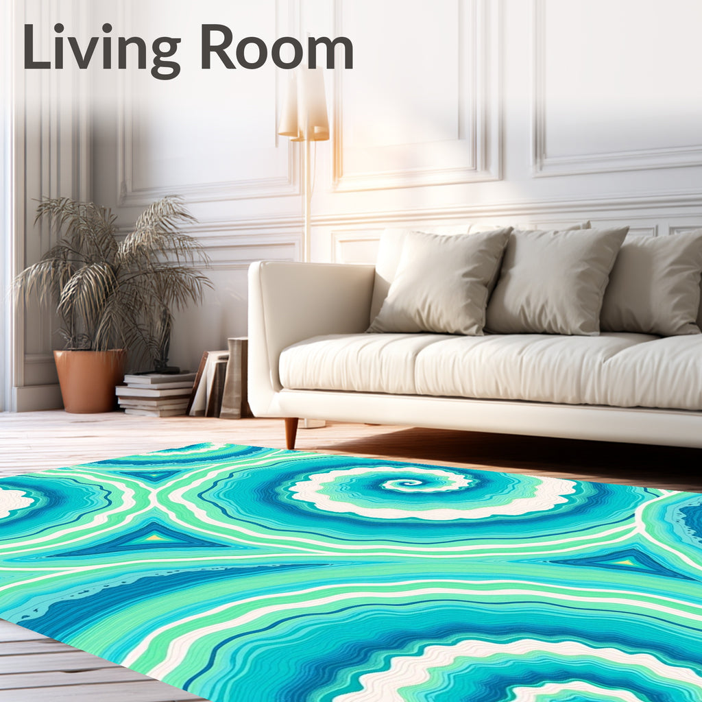 Teal Aqua Swirl Agate Slice Rug
