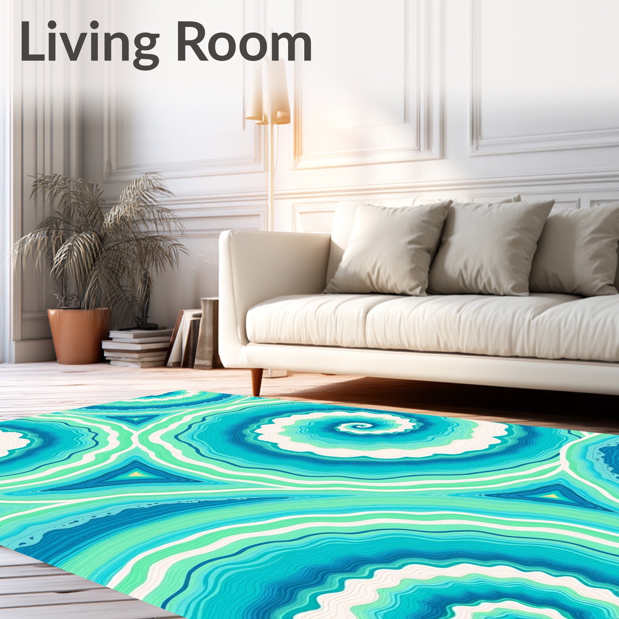 Teal Aqua Swirl Agate Slice Rug