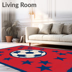 Red Blue Stars Soccer Ball Collage Rug