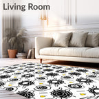 Whimsical Black Rose Swirl Yellow Square Rug