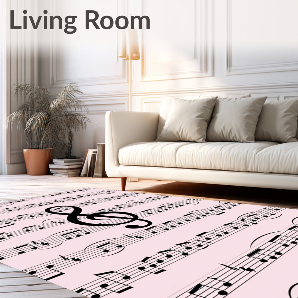 Black Notes Treble Clef Light Pink Rug