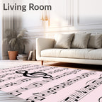 Black Notes Treble Clef Light Pink Rug