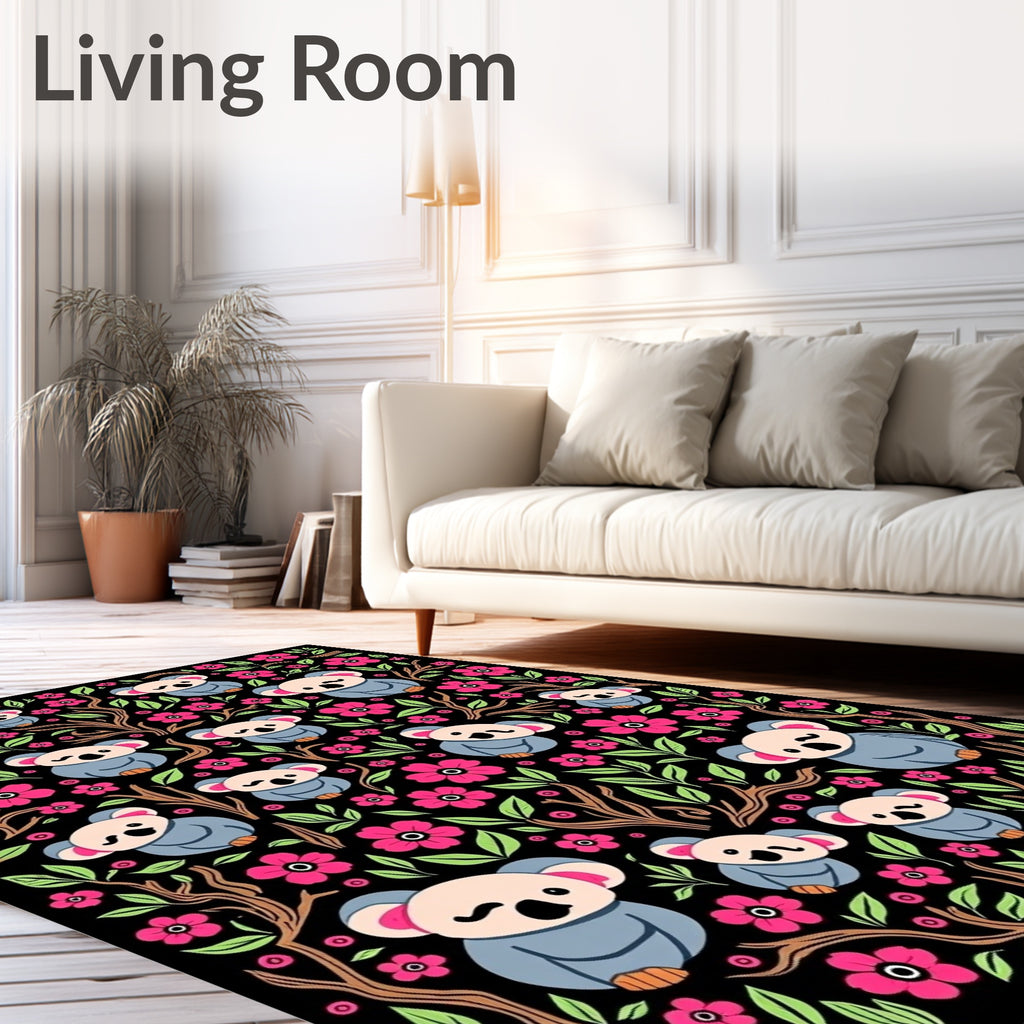 Cute Koala Flowers Background Rug