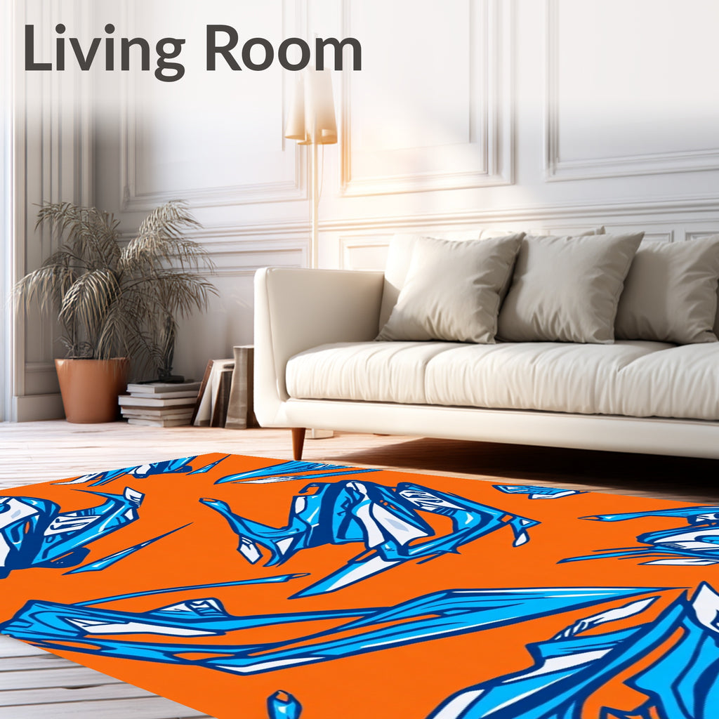 Futuristic Blue Silver Abstract Shapes Rug