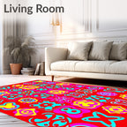 Red Aqua Magenta Graphic Symbols Rug