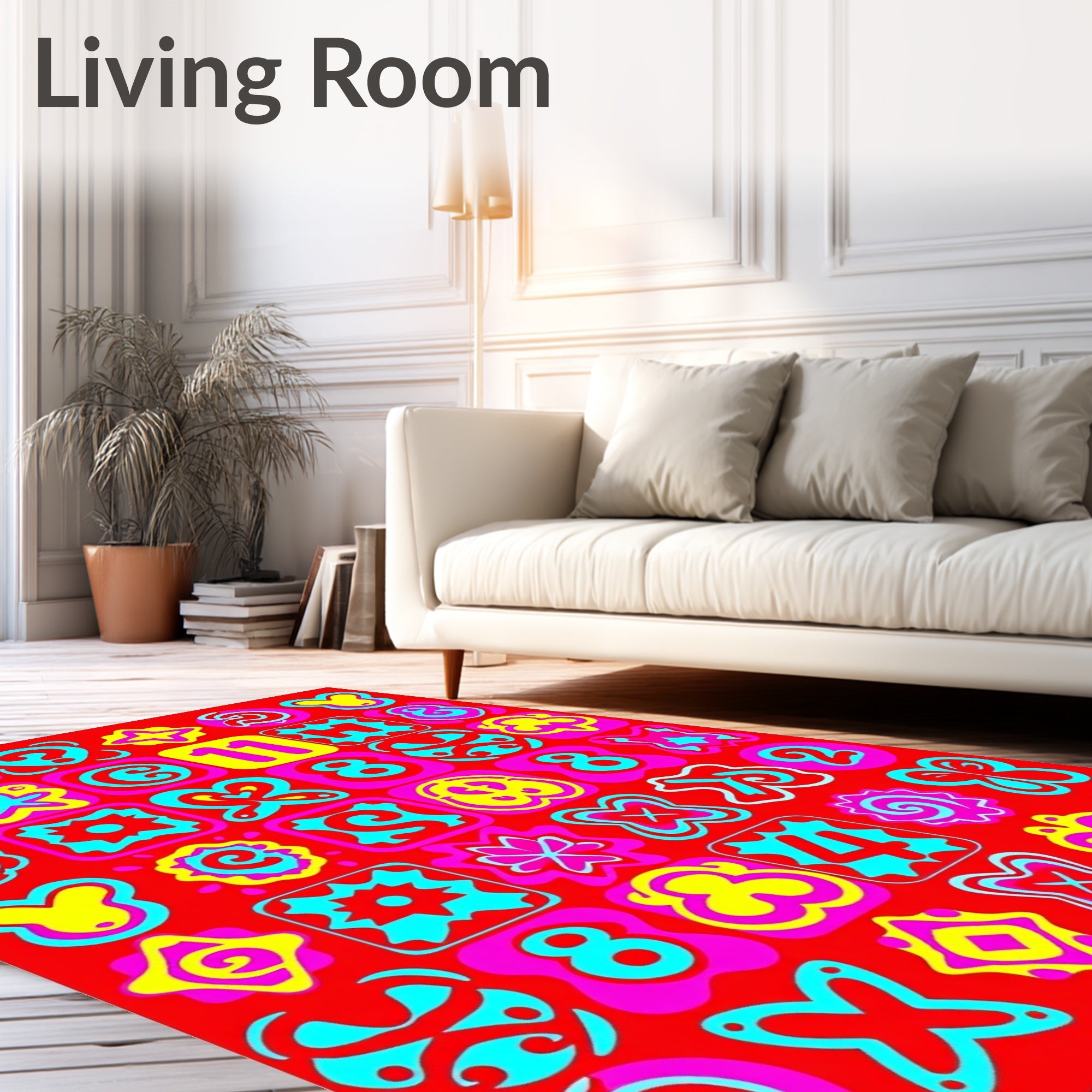 Red Aqua Magenta Graphic Symbols Rug