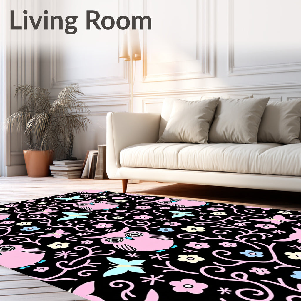 Pink Owls Butterflies and Flowers Rug