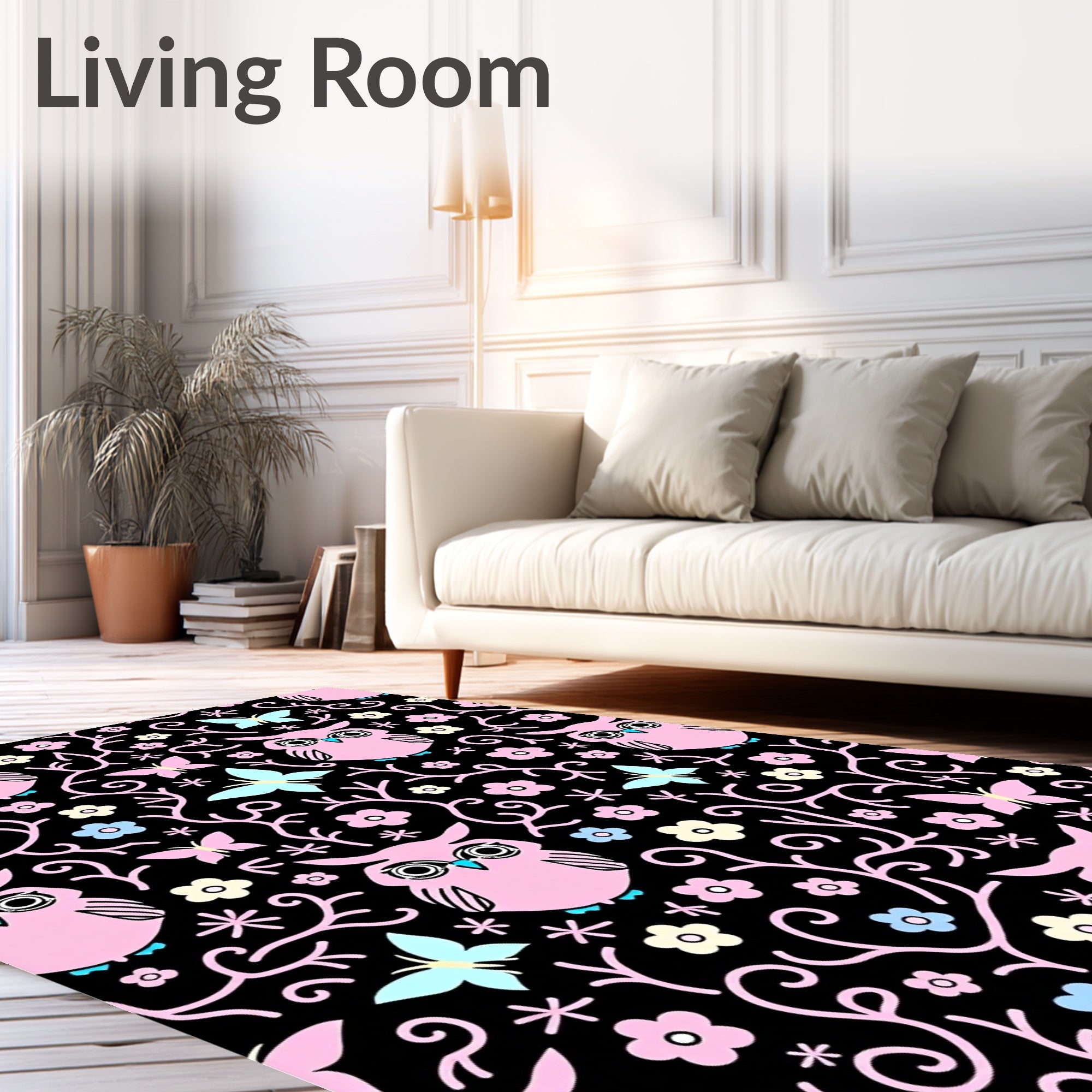 Pink Owls Butterflies and Flowers Rug