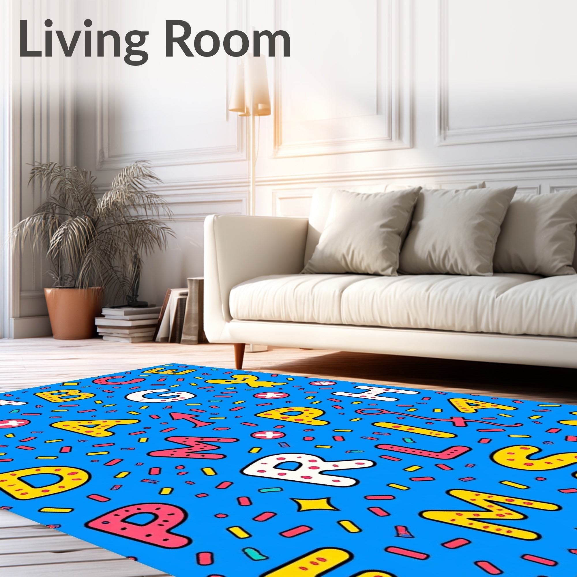 Playful Alphabet Confetti Blue Rug