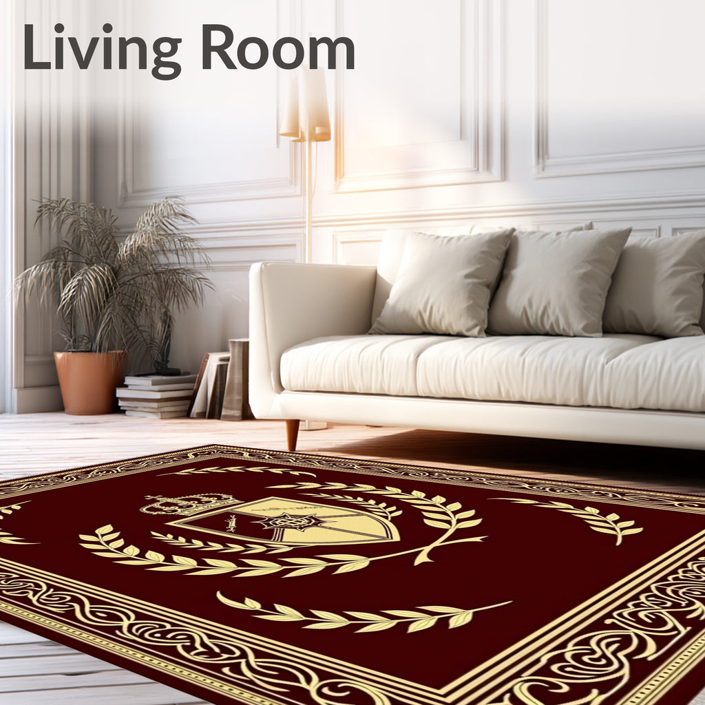 Regal Maroon Crest Laurel Wreath Rug