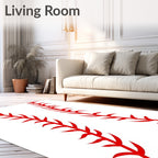 Red Stitch Baseball Ball Rug