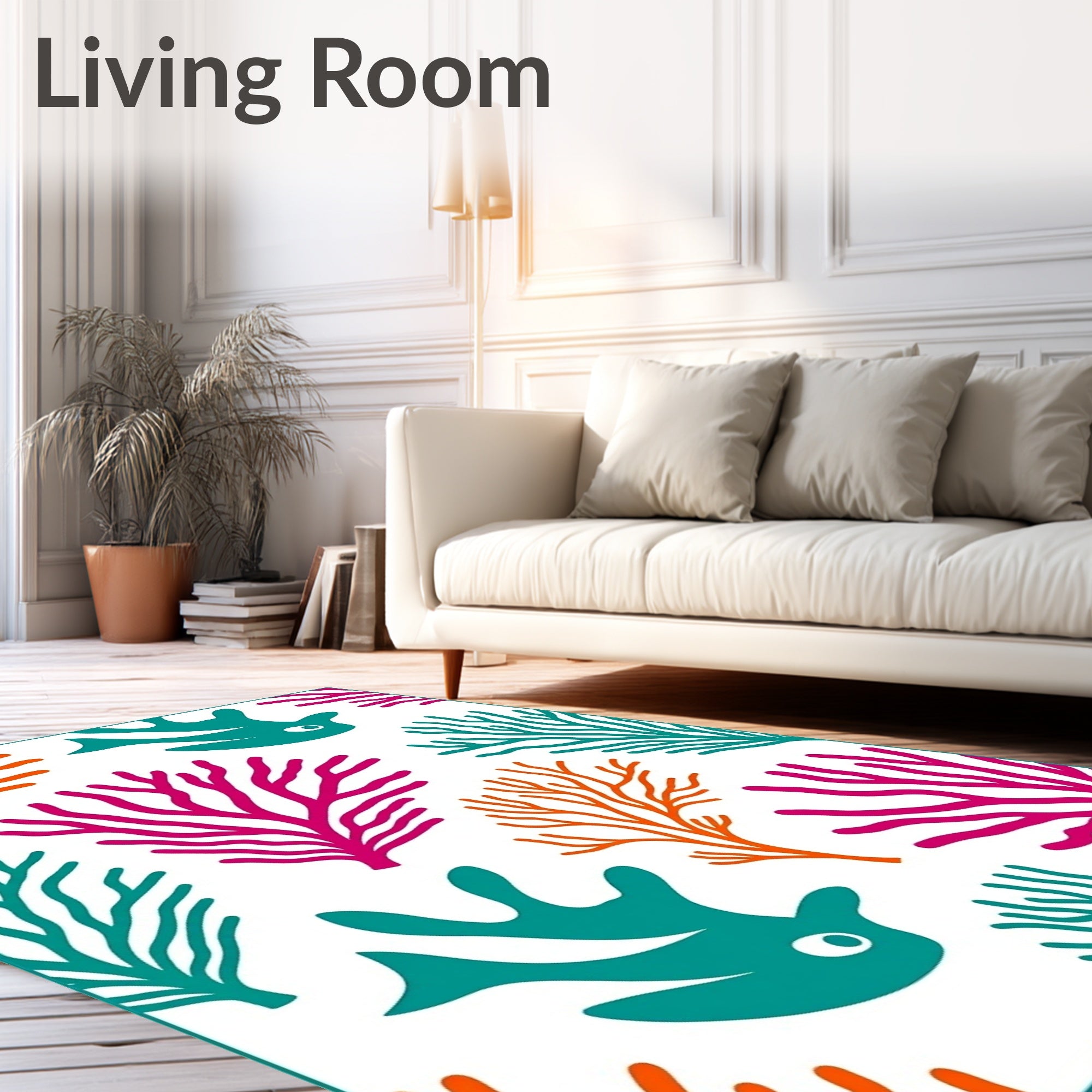 Vibrant Coral Fin Garden Artwork Rug