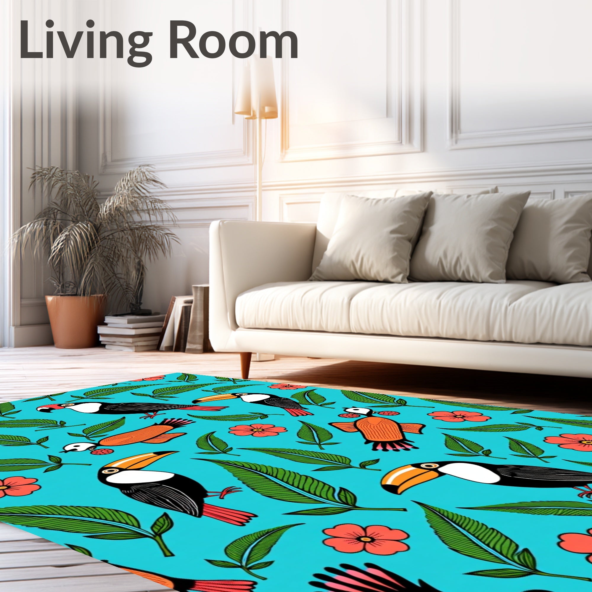 Exotic Toucan And Coral Flower Jungle Rug