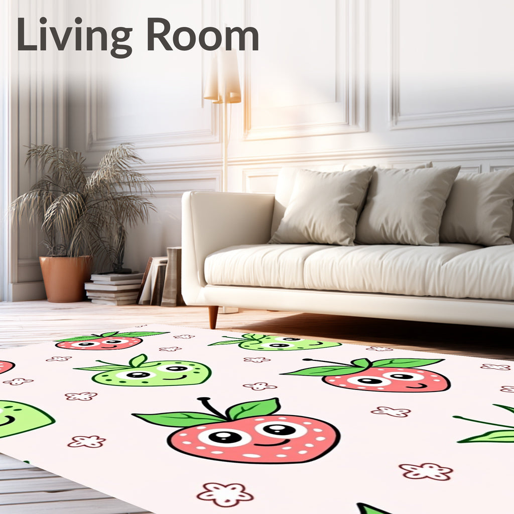 Whimsical Strawberries Green Apples Flowers Rug