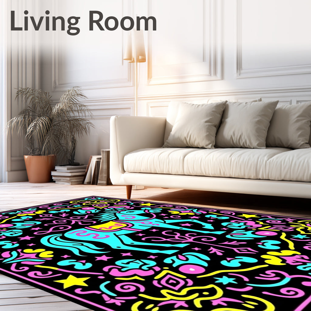 Vibrant Turquoise Horse With Neon Accents Rug