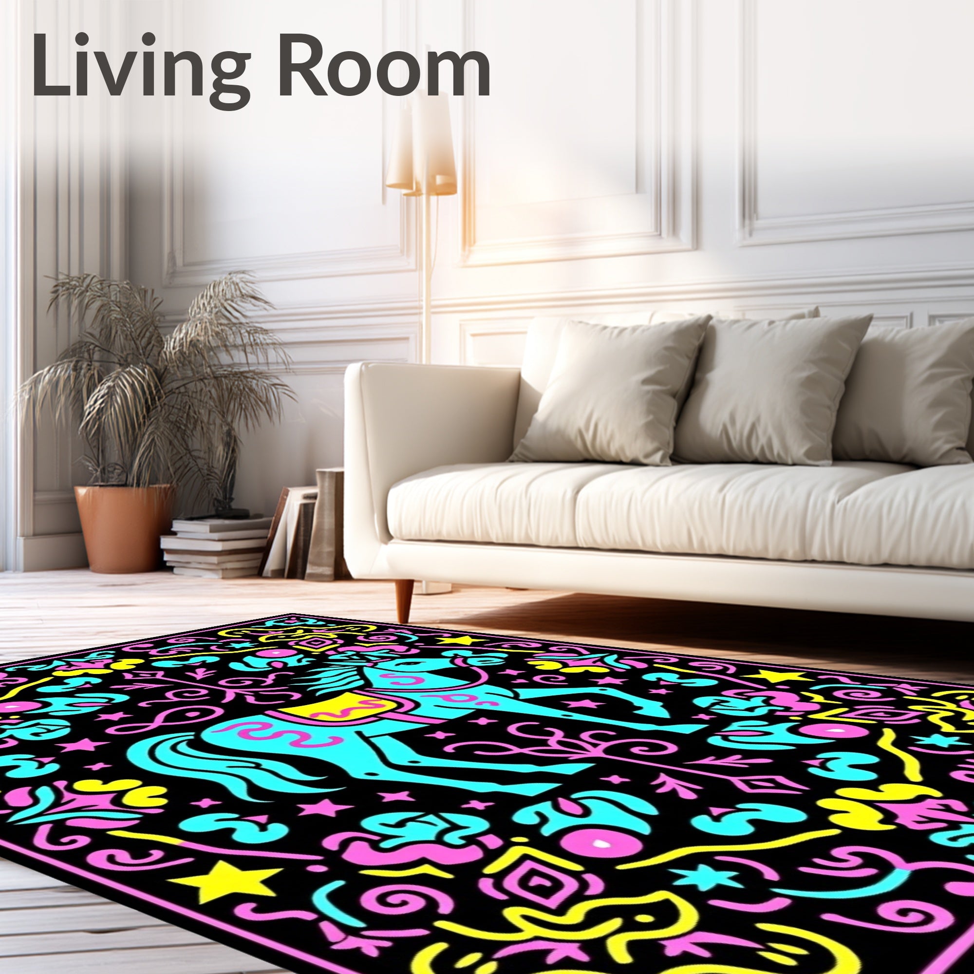 Vibrant Turquoise Horse With Neon Accents Rug