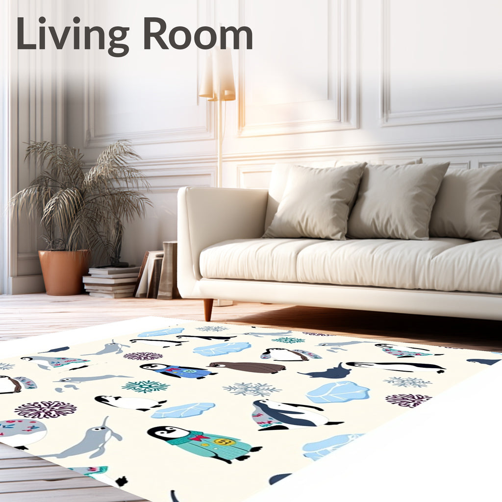 Cute Penguin Snowflake Arctic Scene Rug
