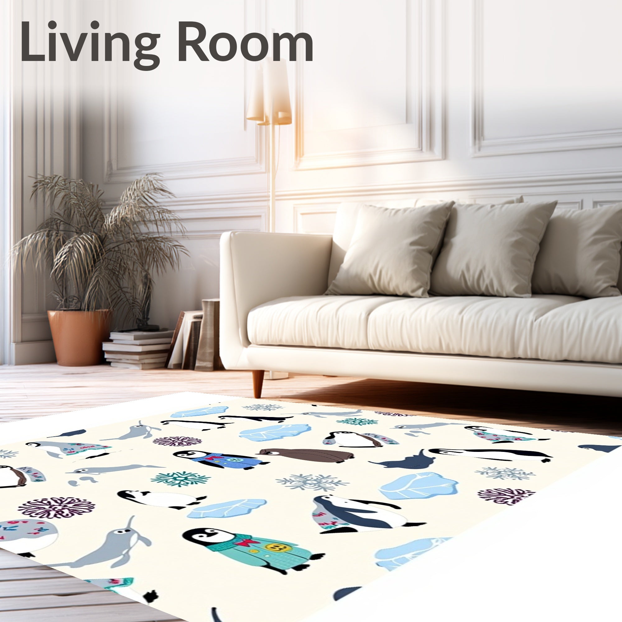 Cute Penguin Snowflake Arctic Scene Rug