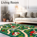 Farmhouse Animals and Houses Green Rug