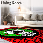 Cute White Dogs Holly Wreath Red Swirls Rug