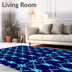 Cyan Lattice Floral Scroll Rug