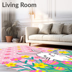Pink Floral Bunny Easter Egg Meadow Rug