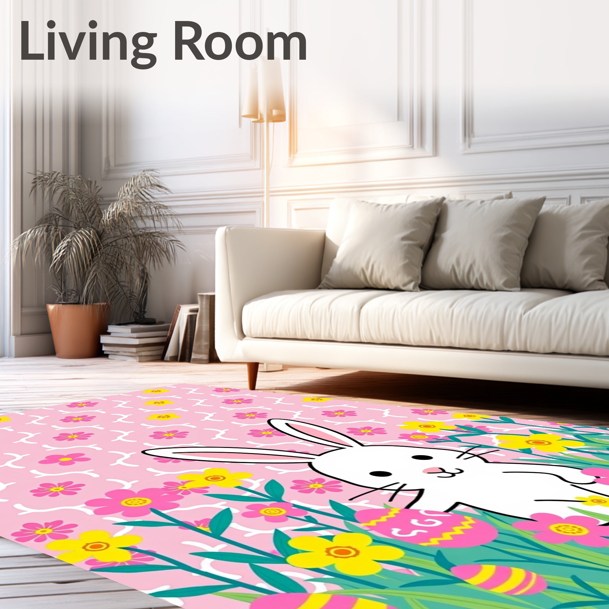 Pink Floral Bunny Easter Egg Meadow Rug