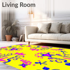 Vibrant Yellow Starburst Motif Rug