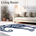 Navy Blue Tribal Elephant Swirl Art Rug