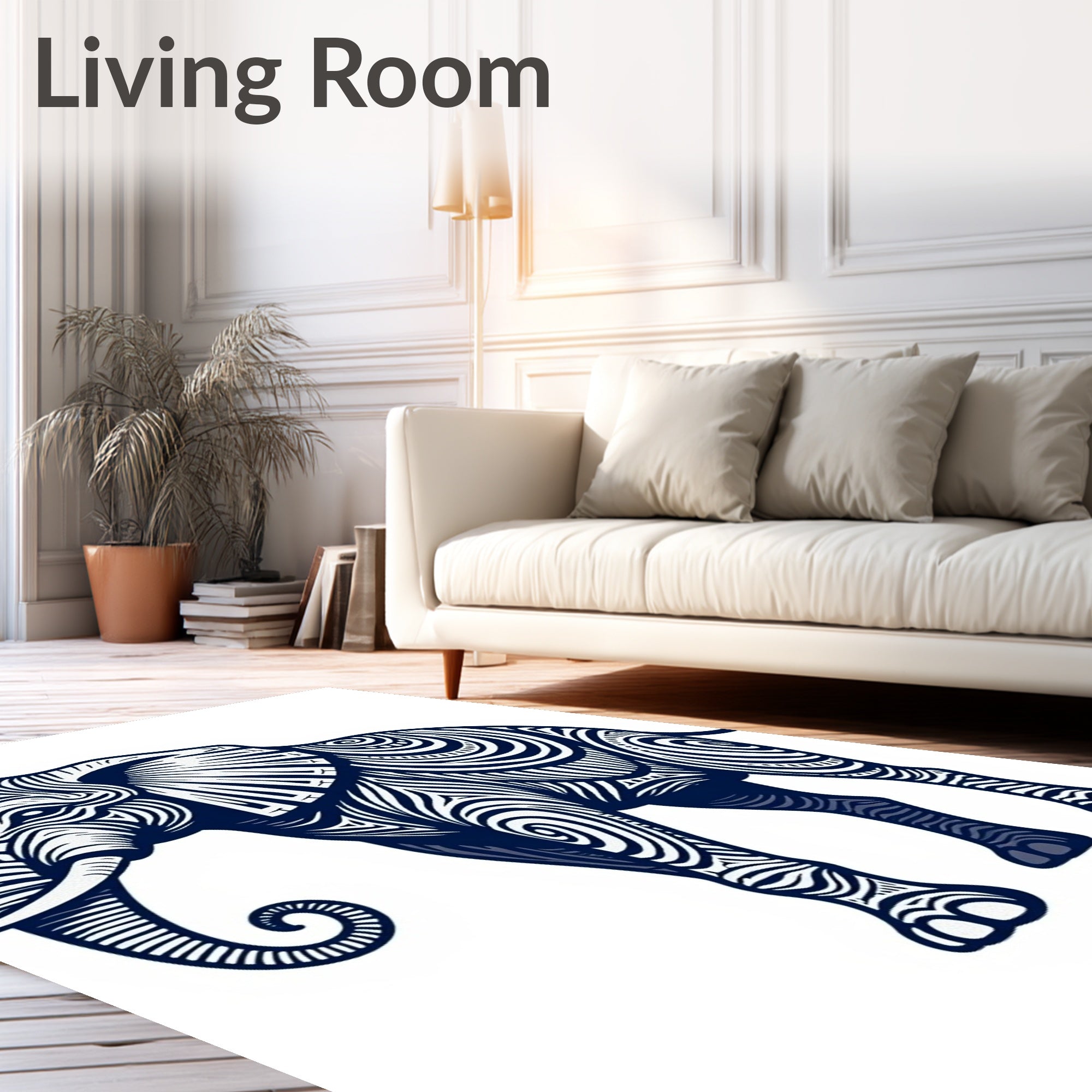Navy Blue Tribal Elephant Swirl Art Rug