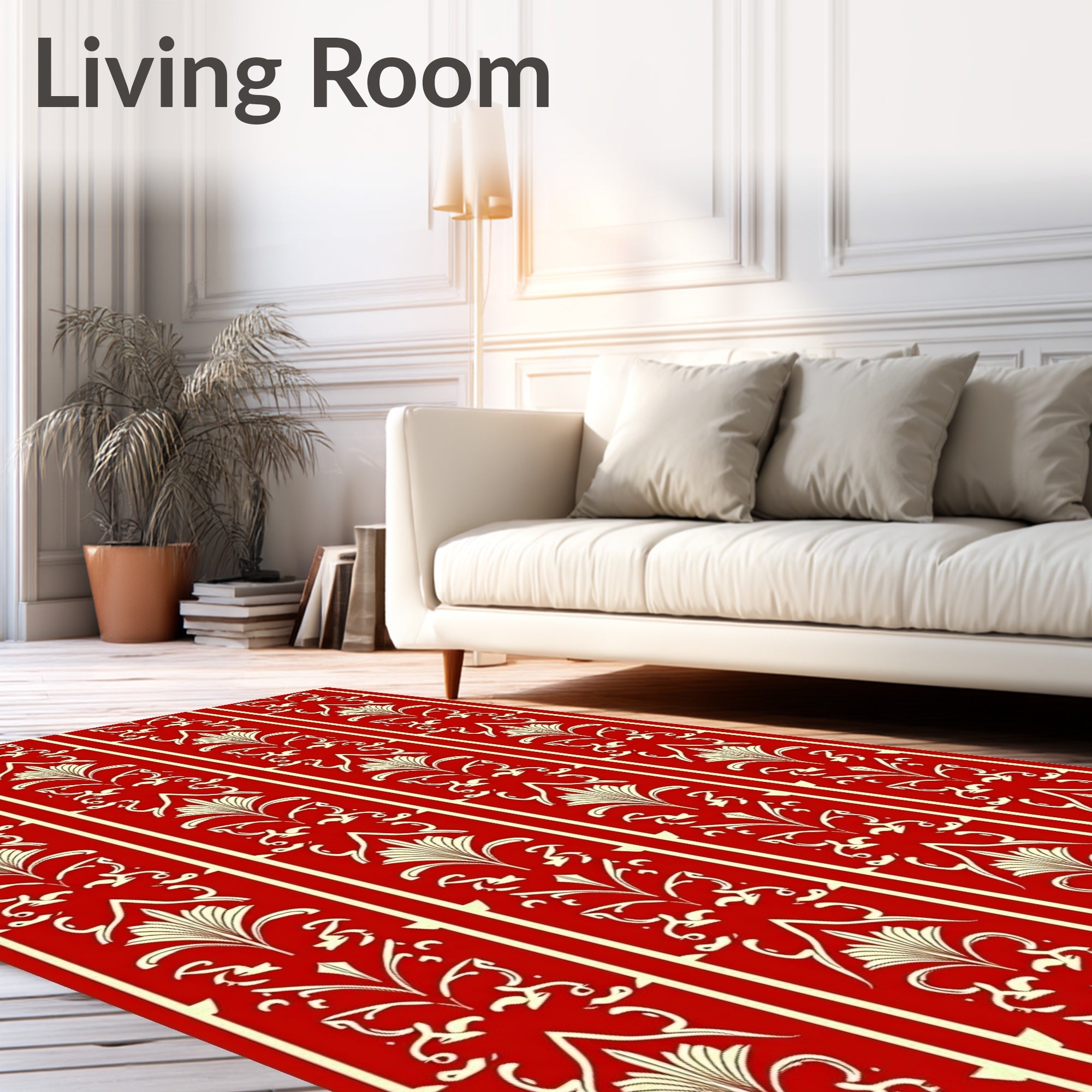 Crimson Vertical Floral Stripe Rug