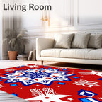 Crimson Starburst Medallion White Blue Rug