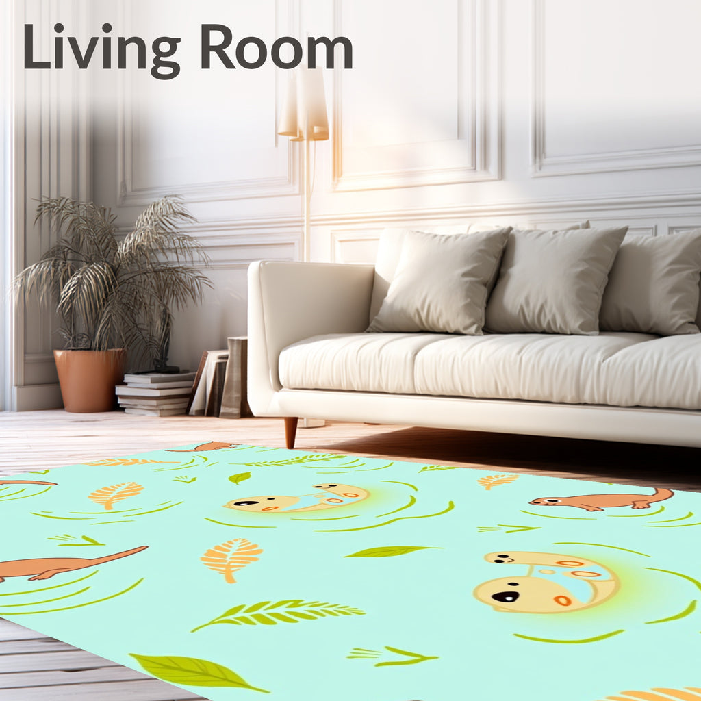 Playful Otter Family Water Scene Rug