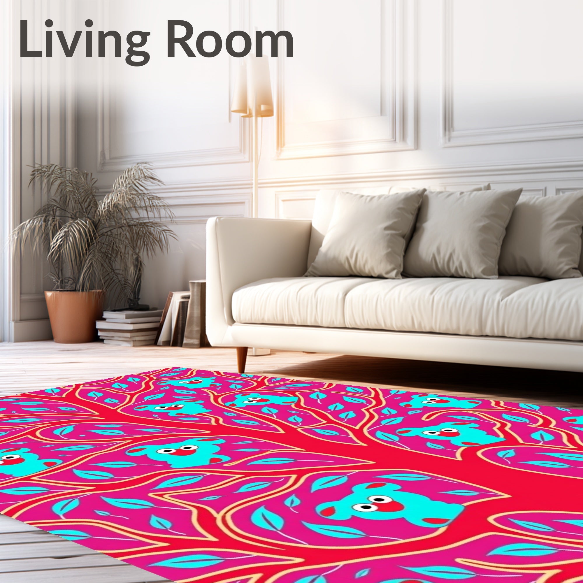 Bright Pink Teal Koala Tree Art Rug