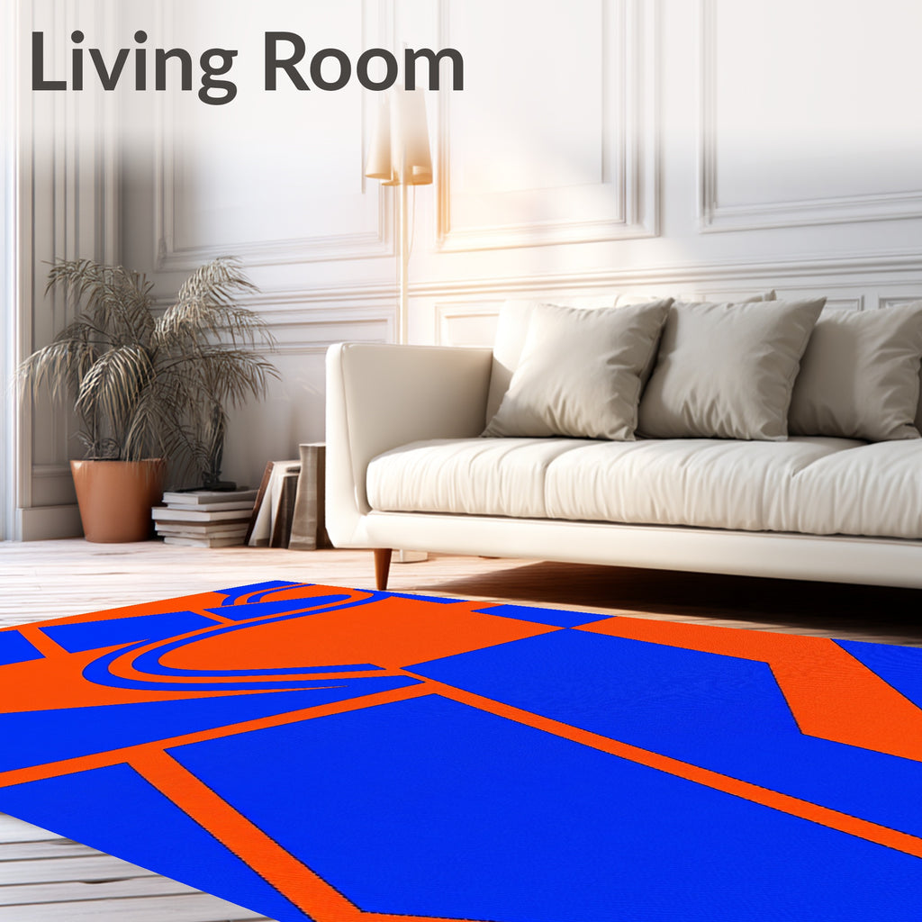 Vibrant Blue Orange Abstract Flow Rug