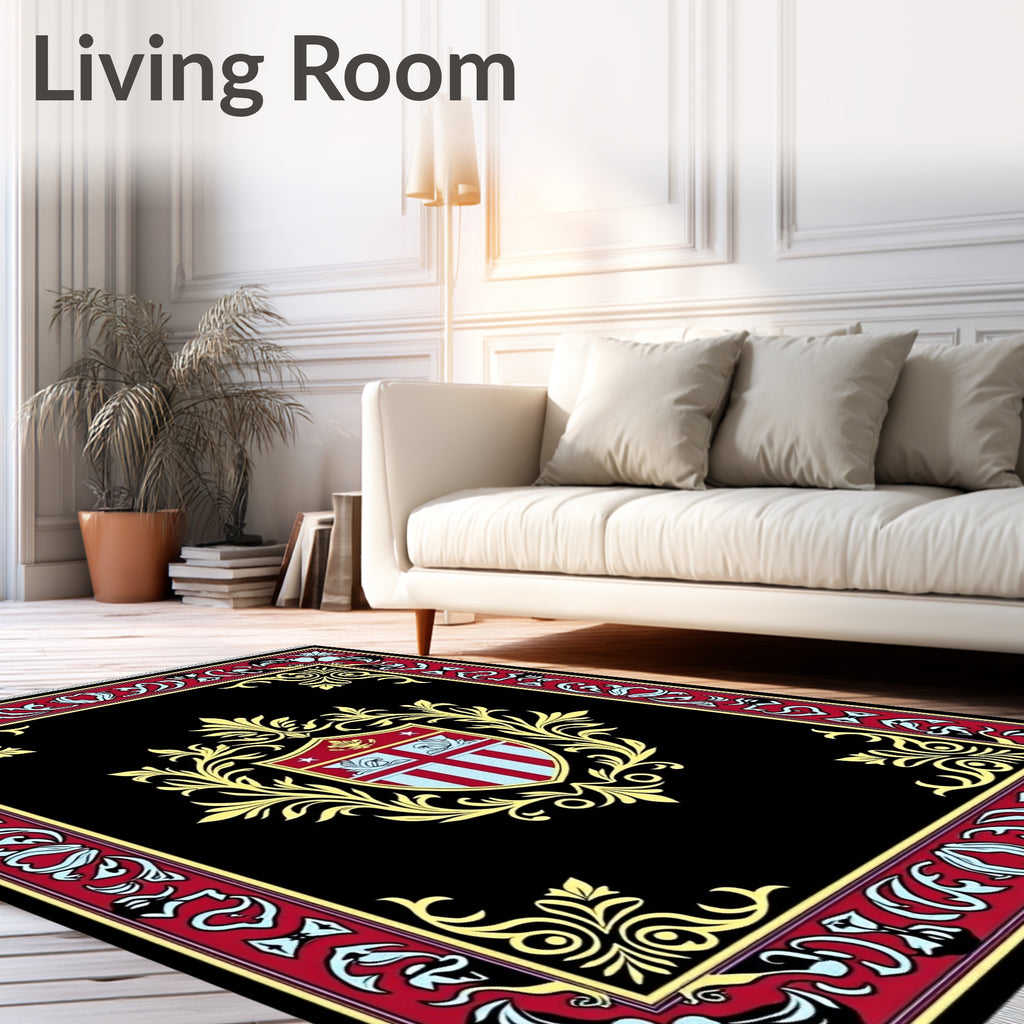 Black Red Gold Crest Oriental Rug