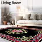 Black Red Gold Crest Oriental Rug