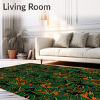 Jungle Emerald Orange Swirl Motif Rug