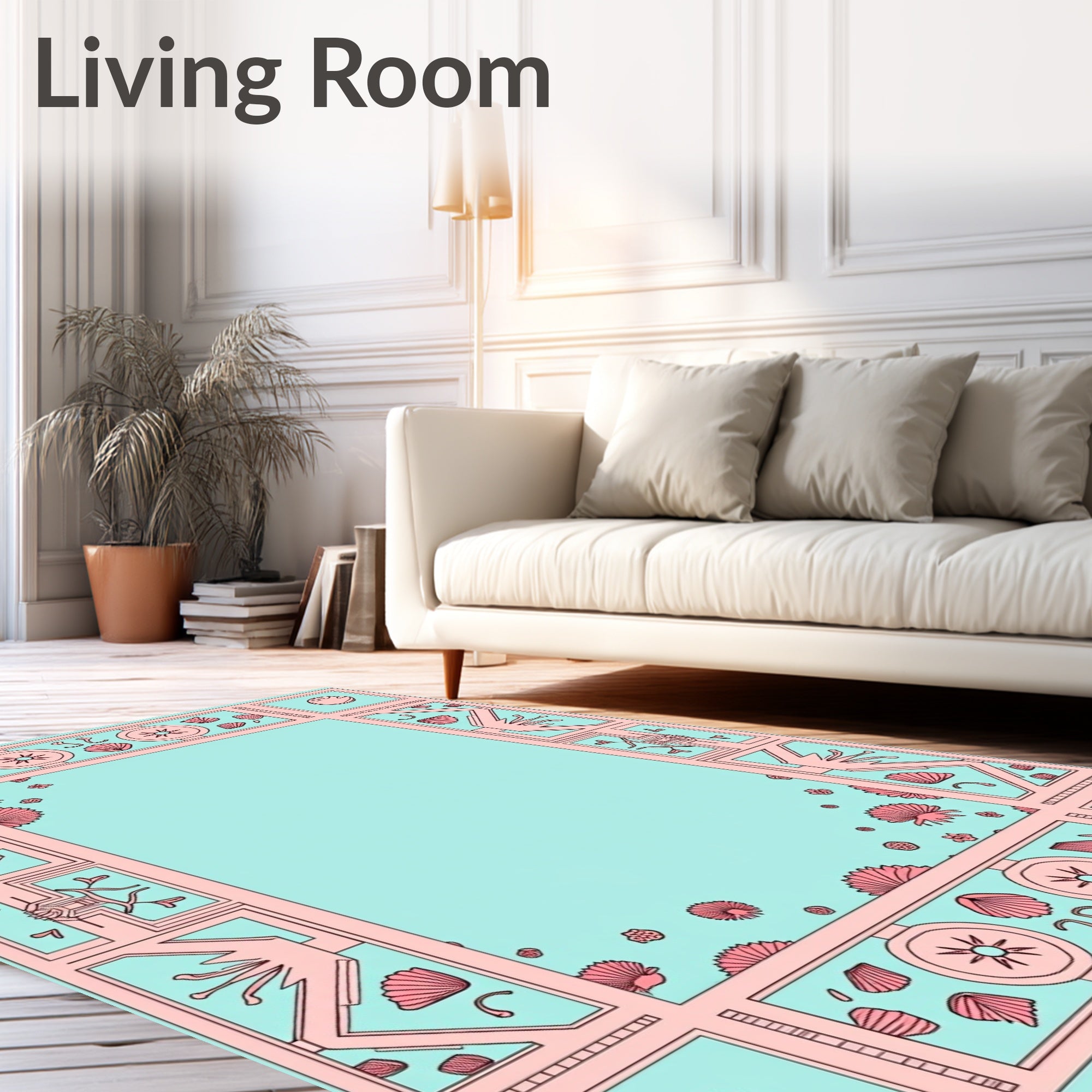 Oceanic Scallop Geometric Border Rug