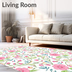 Pink Floral Puppy Meadow Whimsy Rug