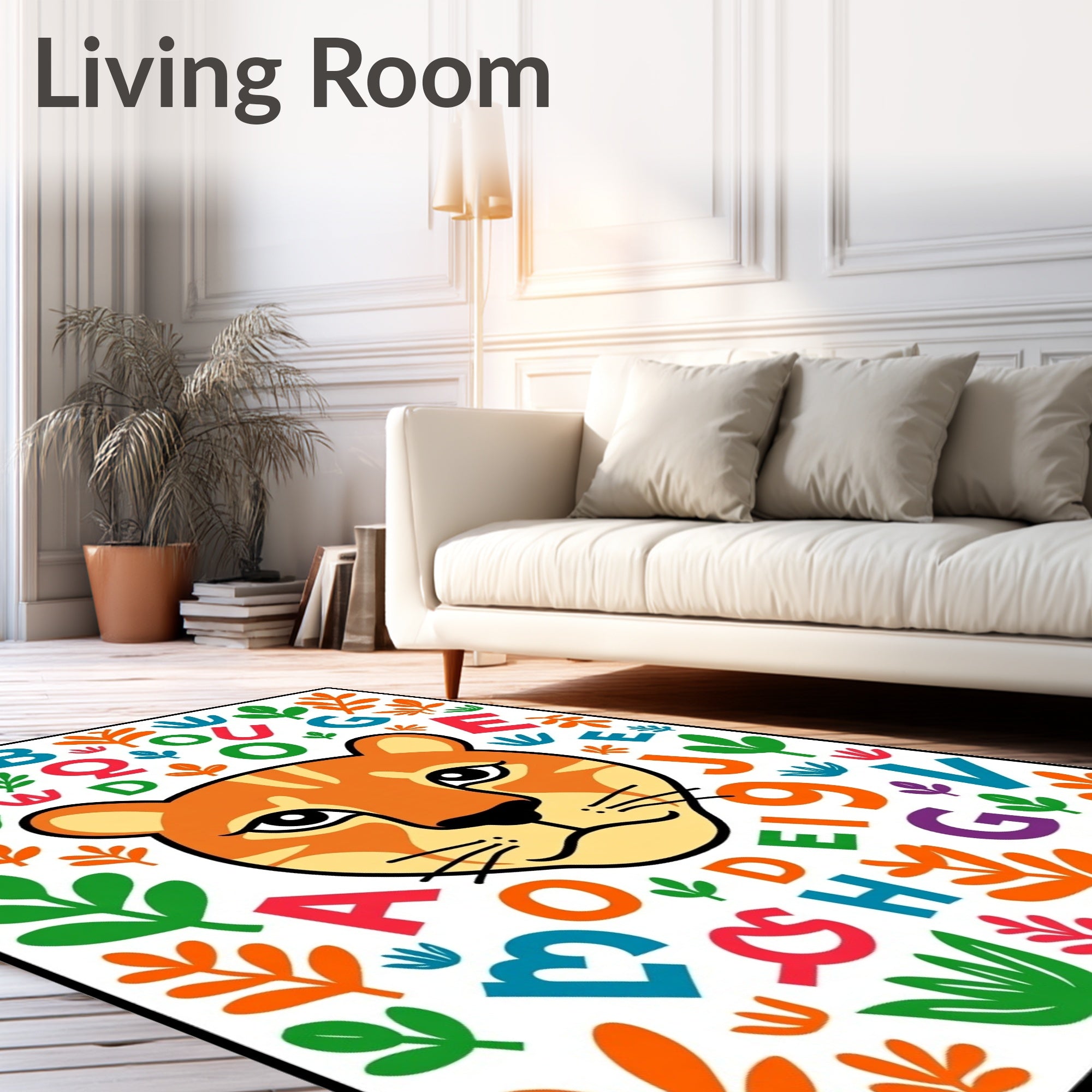 Playful Lion Cub Alphabet Jungle Rug