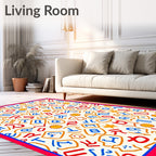 Playful Alphabet Characters Sunbursts And Stars Rug