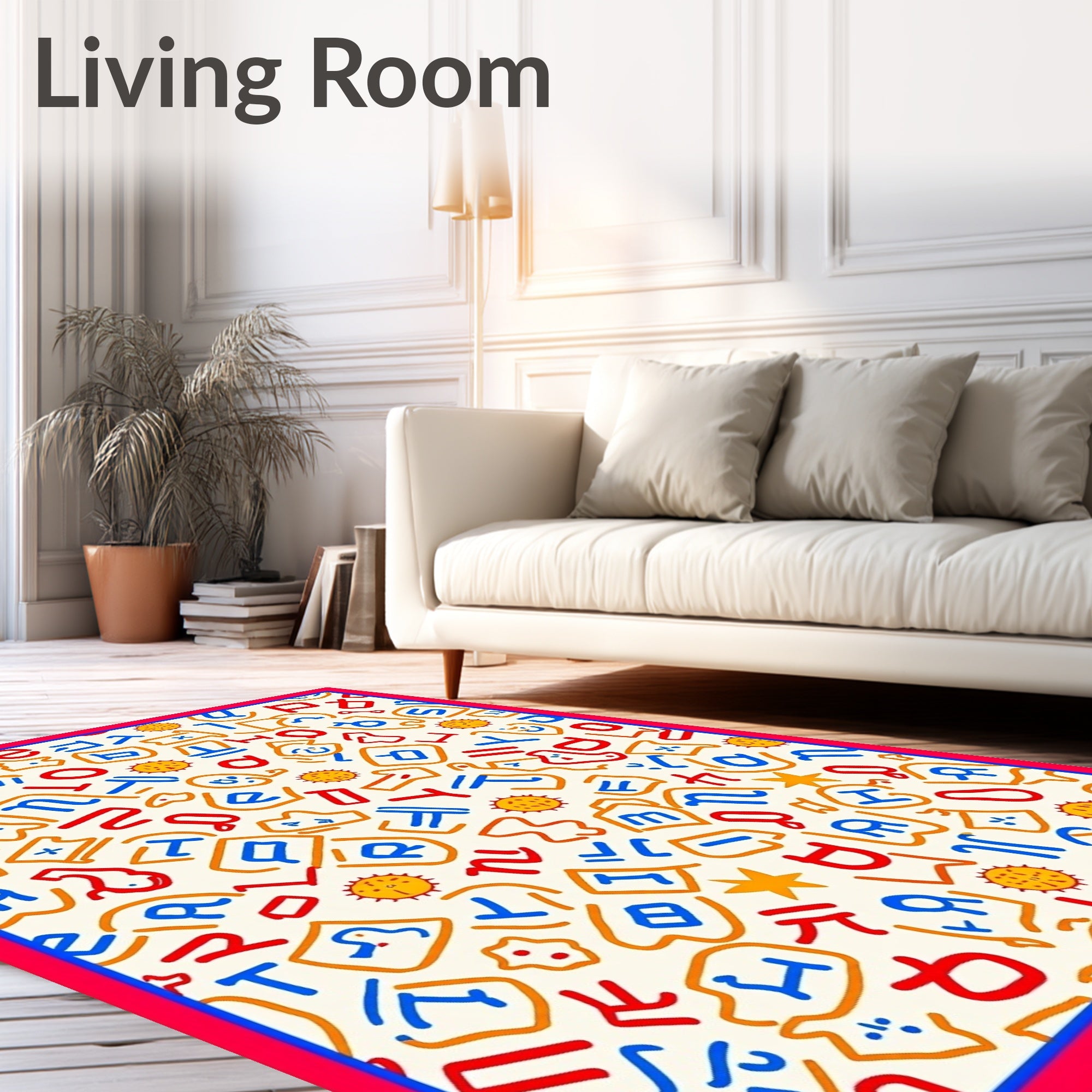 Playful Alphabet Characters Sunbursts And Stars Rug