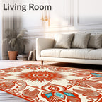 Crimson Sunburst Floral Border Rug