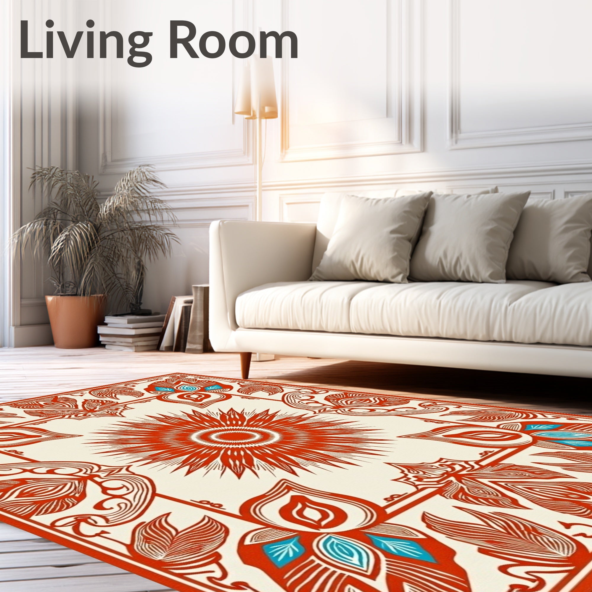 Crimson Sunburst Floral Border Rug