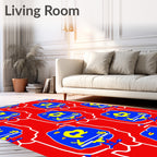 Bold Crimson Blue Yellow Figure Rug
