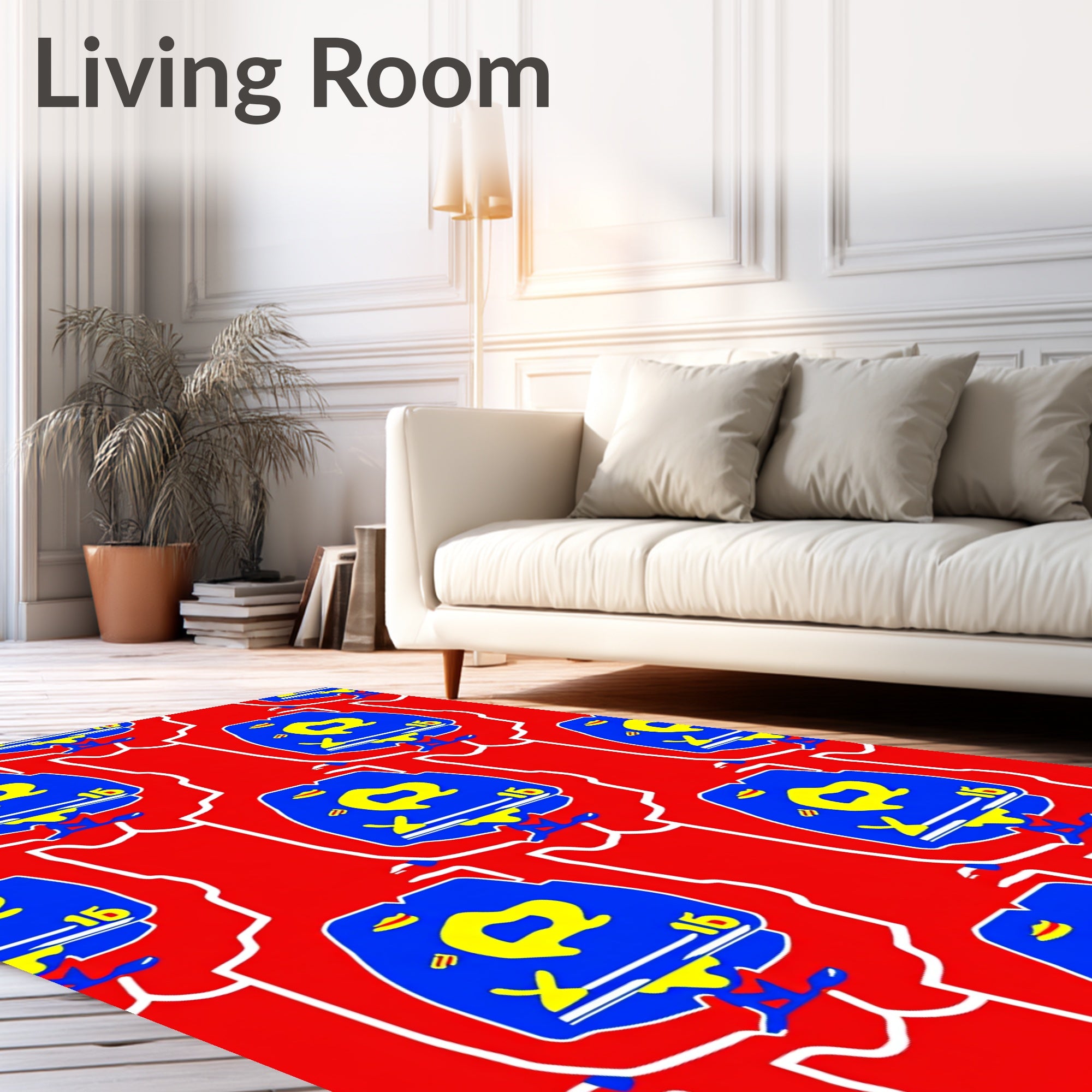 Bold Crimson Blue Yellow Figure Rug