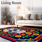Vibrant Folk Floral Skull Art Rug