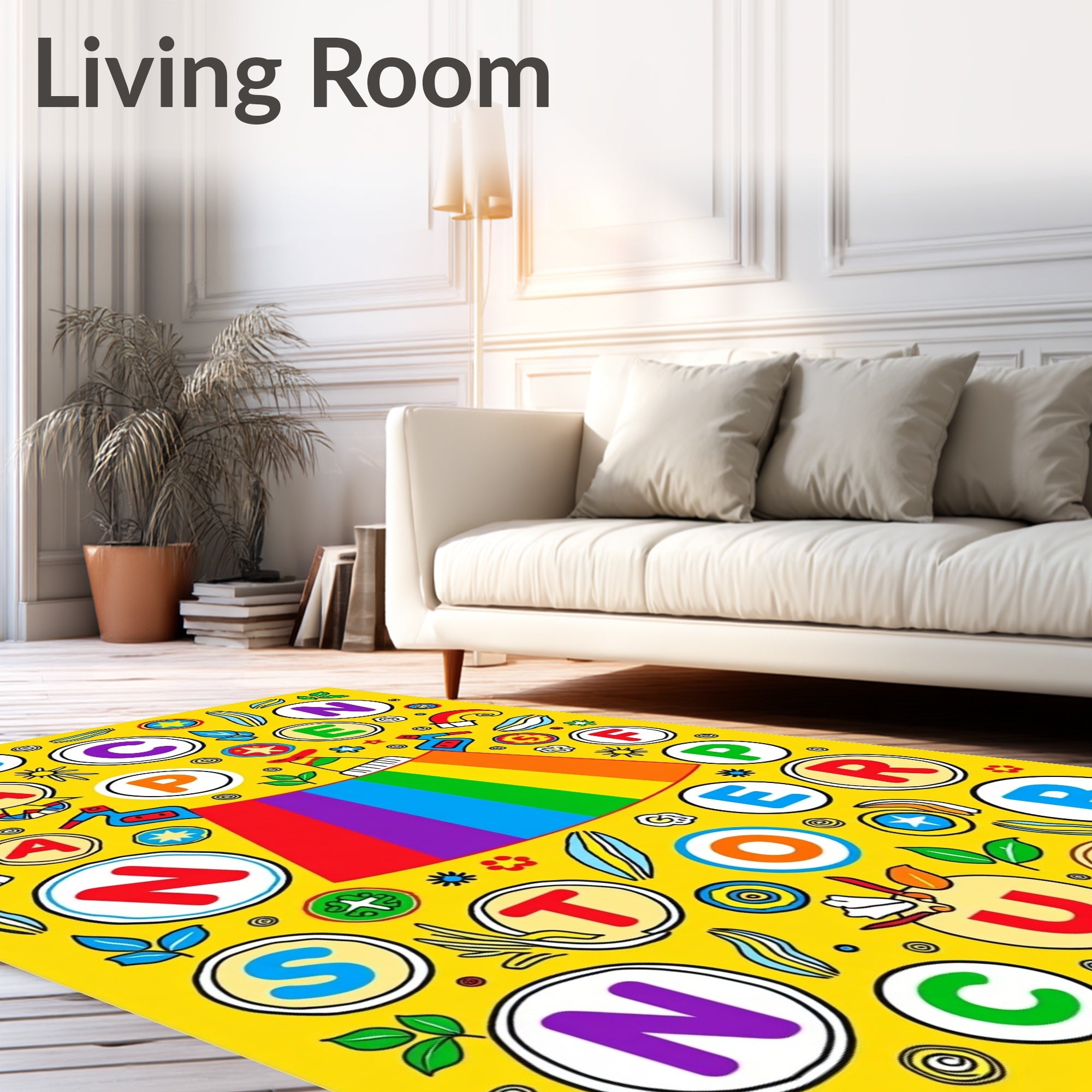 Rainbow Alphabet Circus Round Yellow Rug